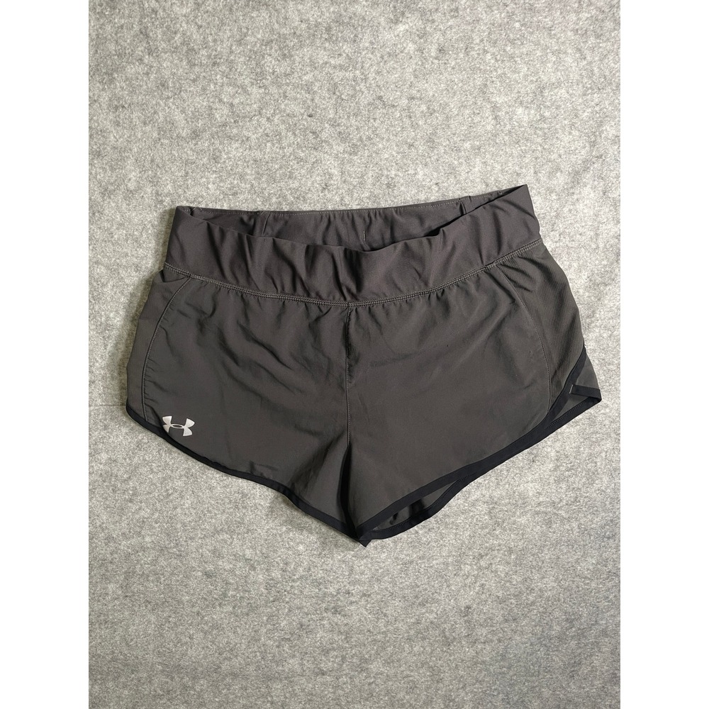 Under Armour Fly By Running Shorts Dark Gray Zipper Pocket Womens Medium